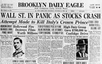 Newspaper headline reading, Wall Street in Panic as Stocks Crash